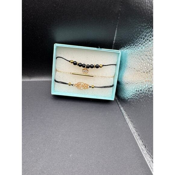 NIB 3 Stylish Bracelets or Anklets Black & Gold - Picture 4 of 8